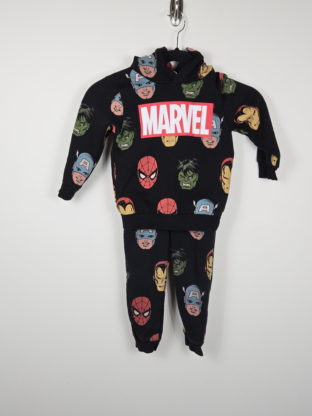 H&M Marvel Kids Hoodie Jogger Set 3-4Y Spider-Man Hulk Avengers Black